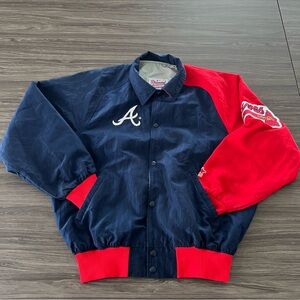 Vintage 90’s STARTER Navy and Red Atlanta Braves bomber baseball Varsity Jacket